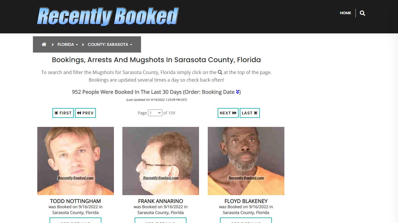 Bookings, Arrests and Mugshots in Sarasota County, Florida